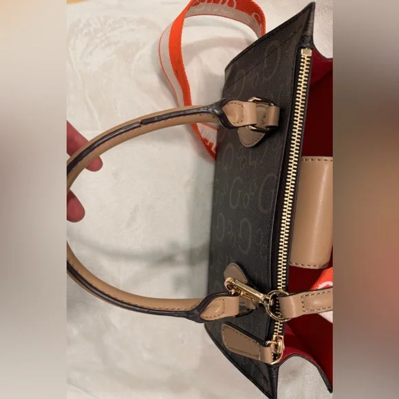 Guess Brown Monogram Mini Satchel Crossbody - Picture 6 of 15